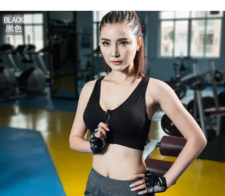 Women Pink Front Zipper Sports Bra — feature 26