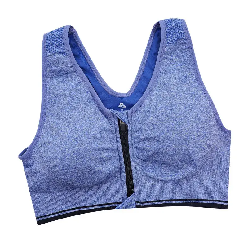 Women Pink Front Zipper Sports Bra - Image 6