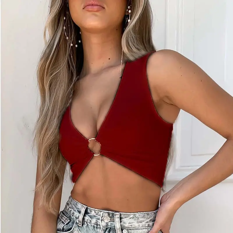 Women's Red Crossbody Bra Top with Knot Detail - Image 7