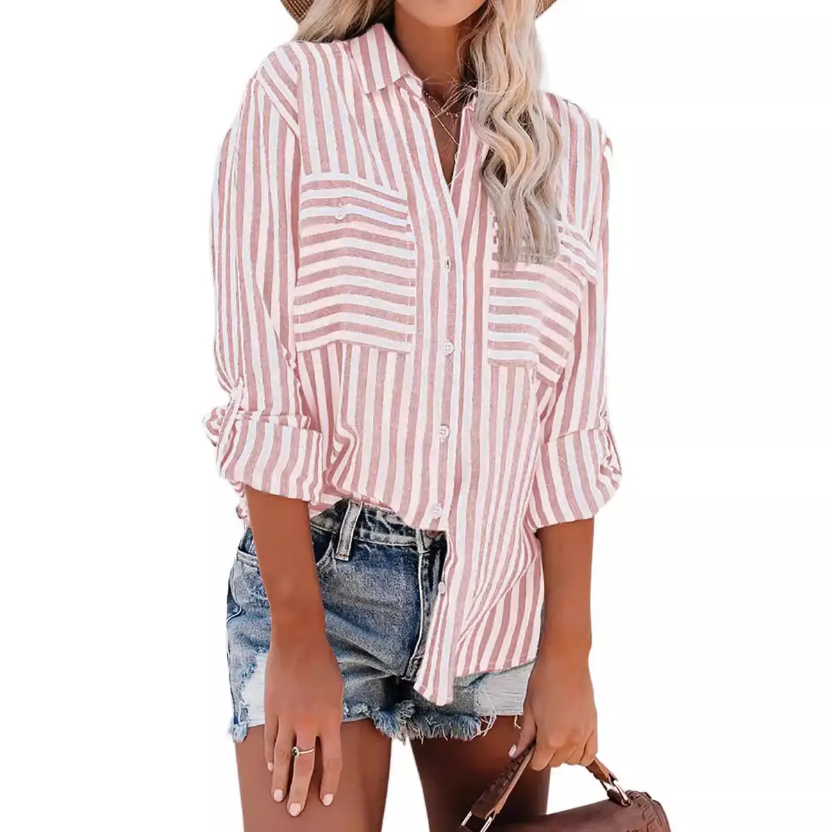 Women Striped Long Sleeve Shirt Green White 2026 - Image 10