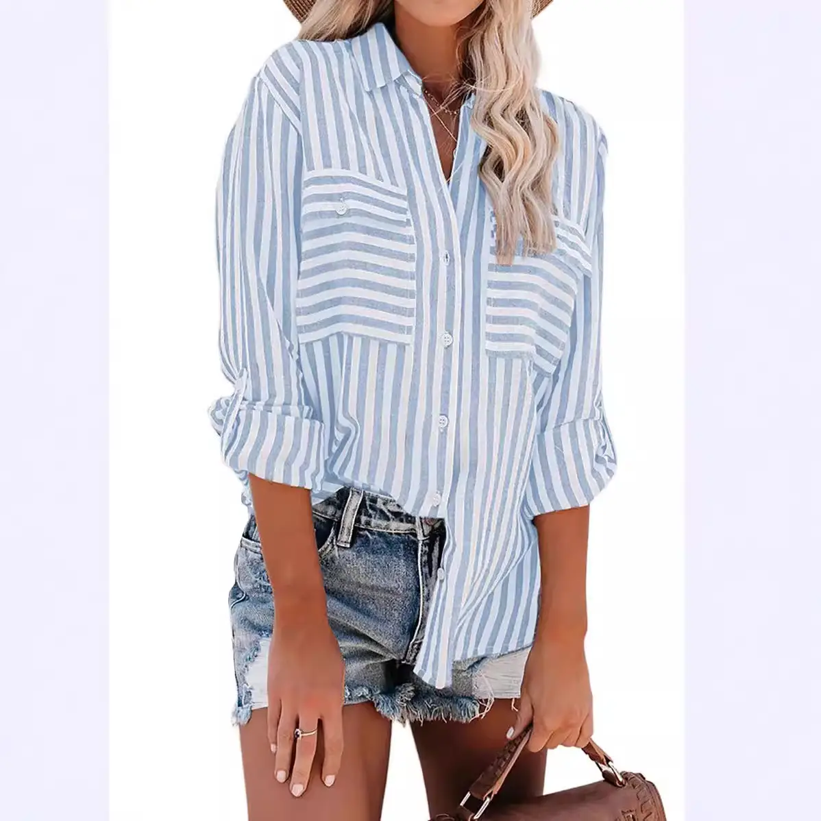Women Striped Long Sleeve Shirt Green White 2026 - Image 12