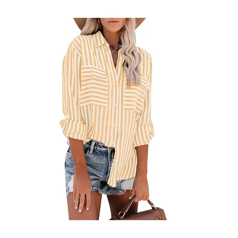 Women Striped Long Sleeve Shirt Green White 2026 - Image 13