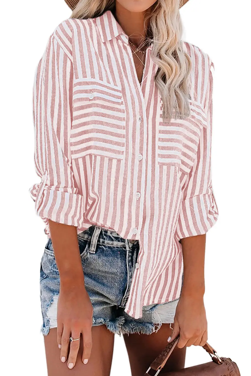 Women Striped Long Sleeve Shirt Green White 2026 - Image 2