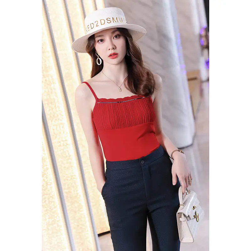Red High-Elastic Camisole for Women 2026 Spring - Image 2