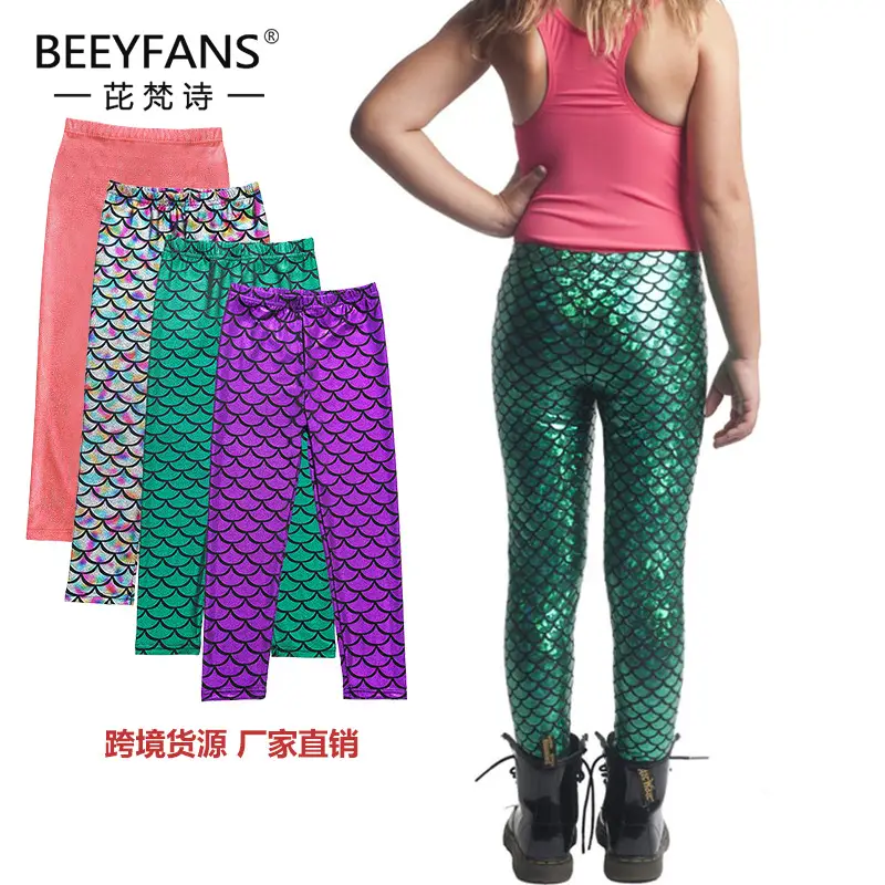 Gymnastics Pants Spring Autumn European American Girls Mermaid Tight Slim Children Color Fish Scale Leggings Spot Wholesale - Image 6