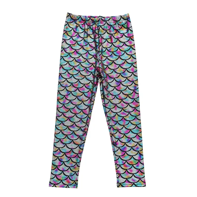 Gymnastics Pants Spring Autumn European American Girls Mermaid Tight Slim Children Color Fish Scale Leggings Spot Wholesale - Image 3