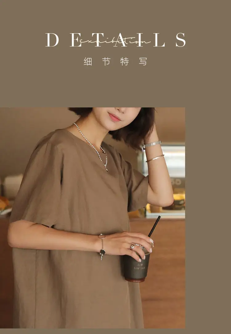 Women Cotton Linen Long Dress Pink Loose Fit Casual — feature 10