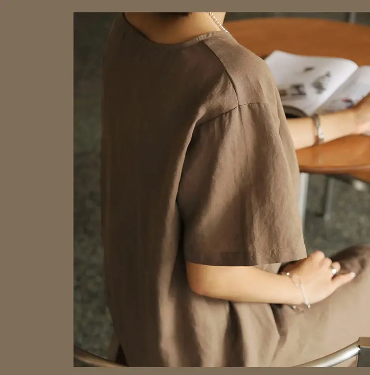Women Cotton Linen Long Dress Pink Loose Fit Casual — feature 11