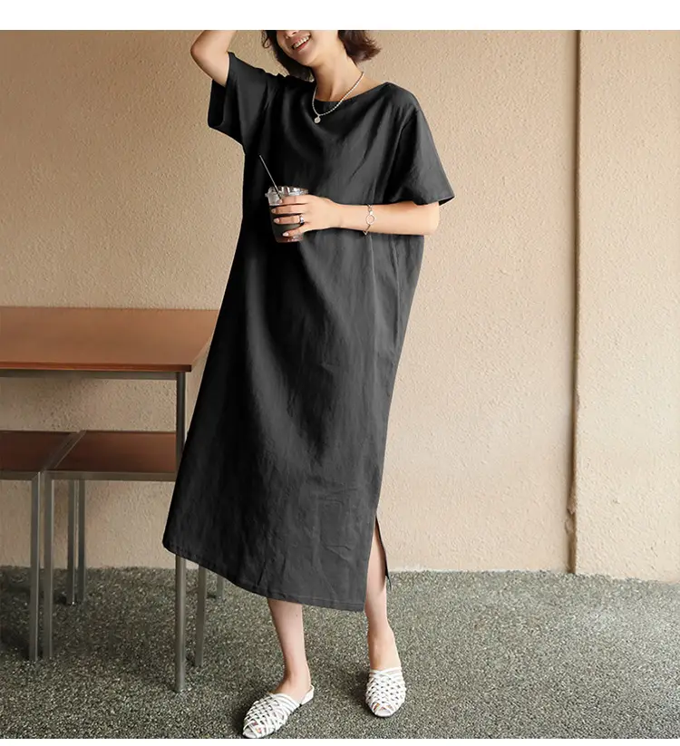 Women Cotton Linen Long Dress Pink Loose Fit Casual — feature 16