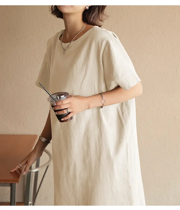 Women Cotton Linen Long Dress Pink Loose Fit Casual — feature 18