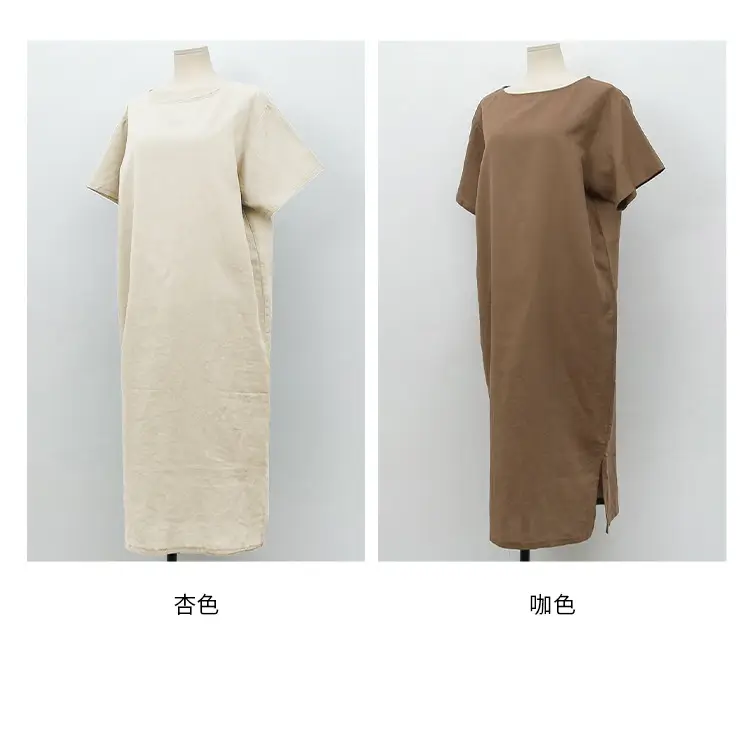 Women Cotton Linen Long Dress Pink Loose Fit Casual — feature 22