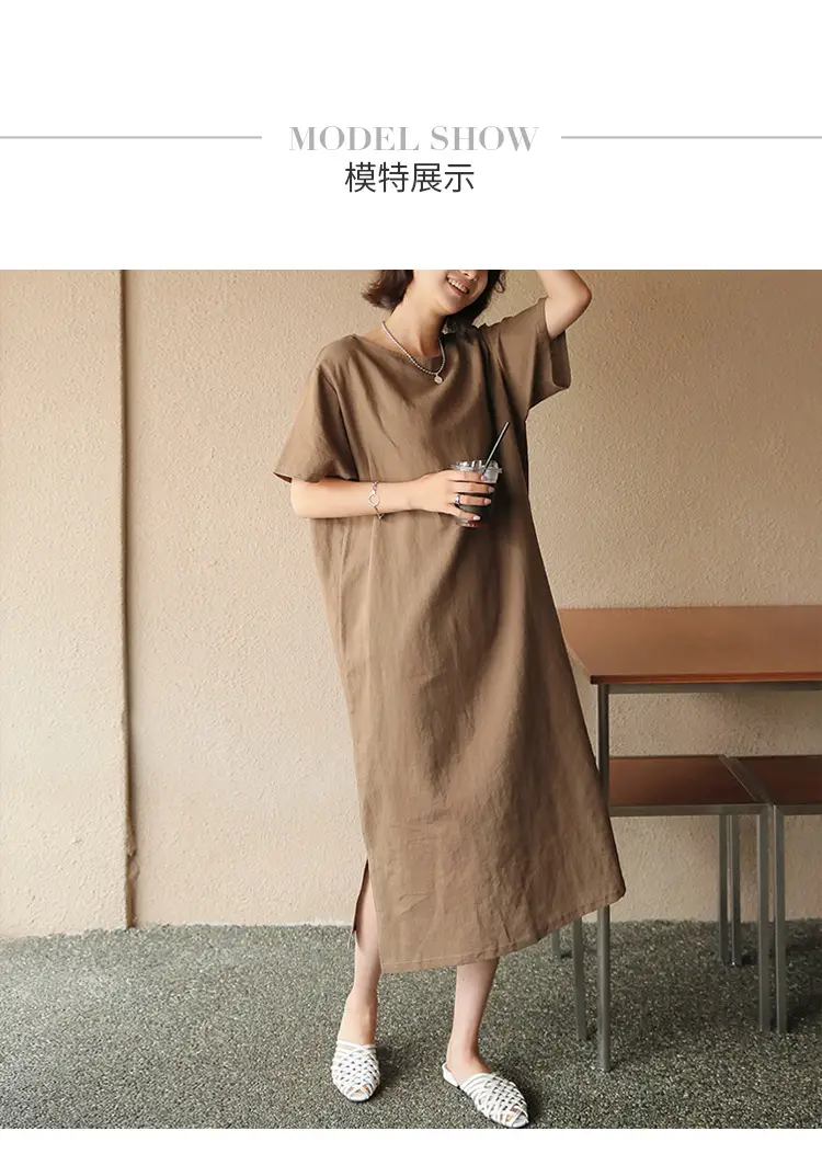 Women Cotton Linen Long Dress Pink Loose Fit Casual — feature 4