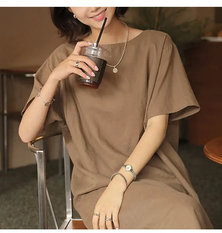 Women Cotton Linen Long Dress Pink Loose Fit Casual — feature 6