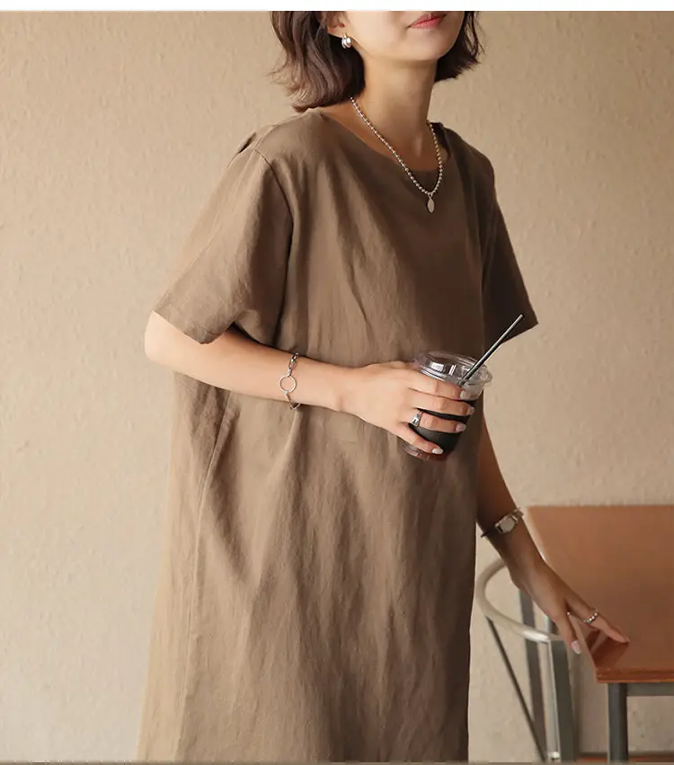 Women Cotton Linen Long Dress Pink Loose Fit Casual — feature 9