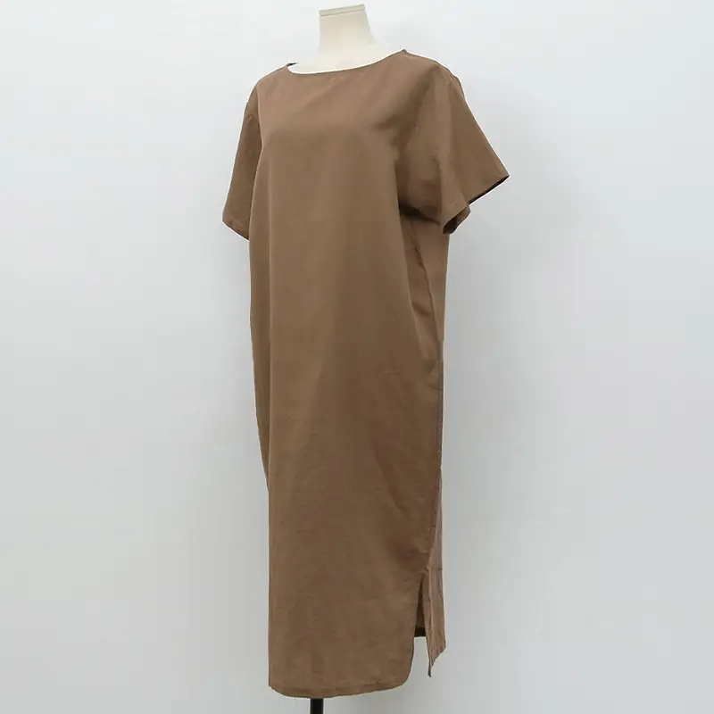 Women Cotton Linen Long Dress Pink Loose Fit Casual