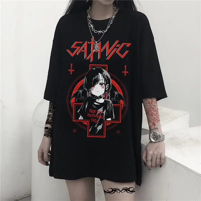 Anime Printed Loose Fit Women T-Shirt White - Image 3