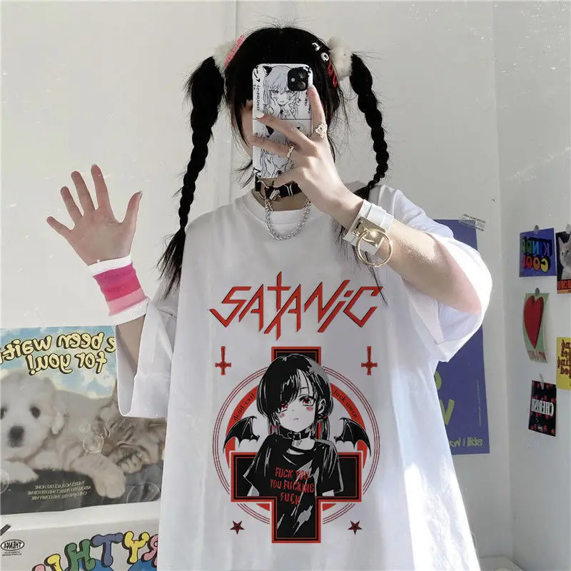 Anime Printed Loose Fit Women T-Shirt White - Image 4