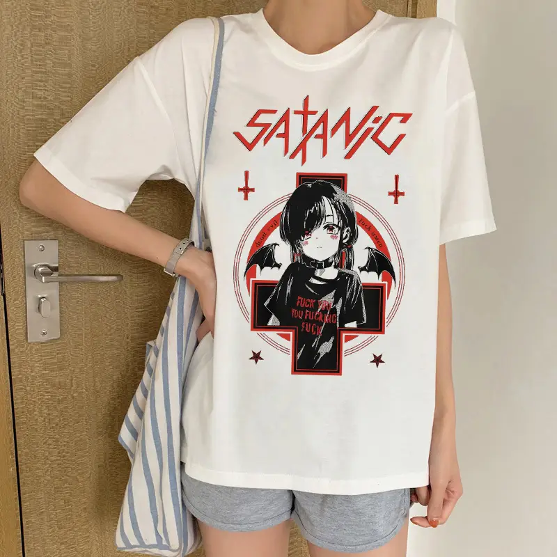 Anime Printed Loose Fit Women T-Shirt White - Image 5