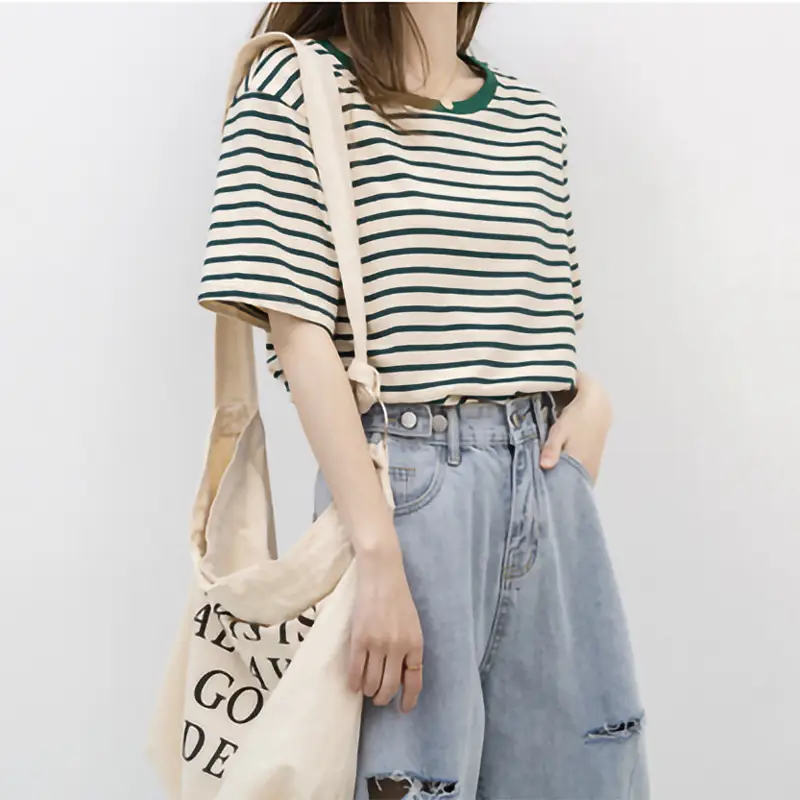 Women Striped Cotton T-Shirt Summer Loose 2026 - Image 7