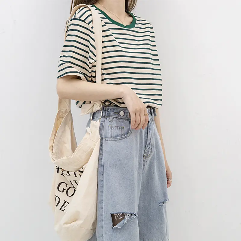 Women Striped Cotton T-Shirt Summer Loose 2026 - Image 9