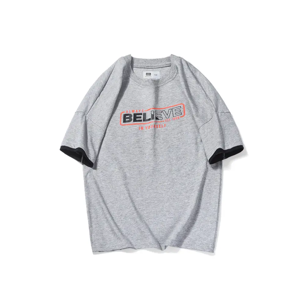 Boys Grey T-Shirt Short Sleeve Cotton Print