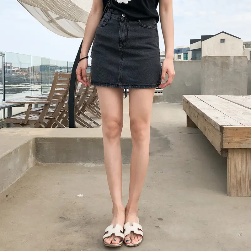 Women High Waist Denim Skirt Black Summer 2022 - Image 4
