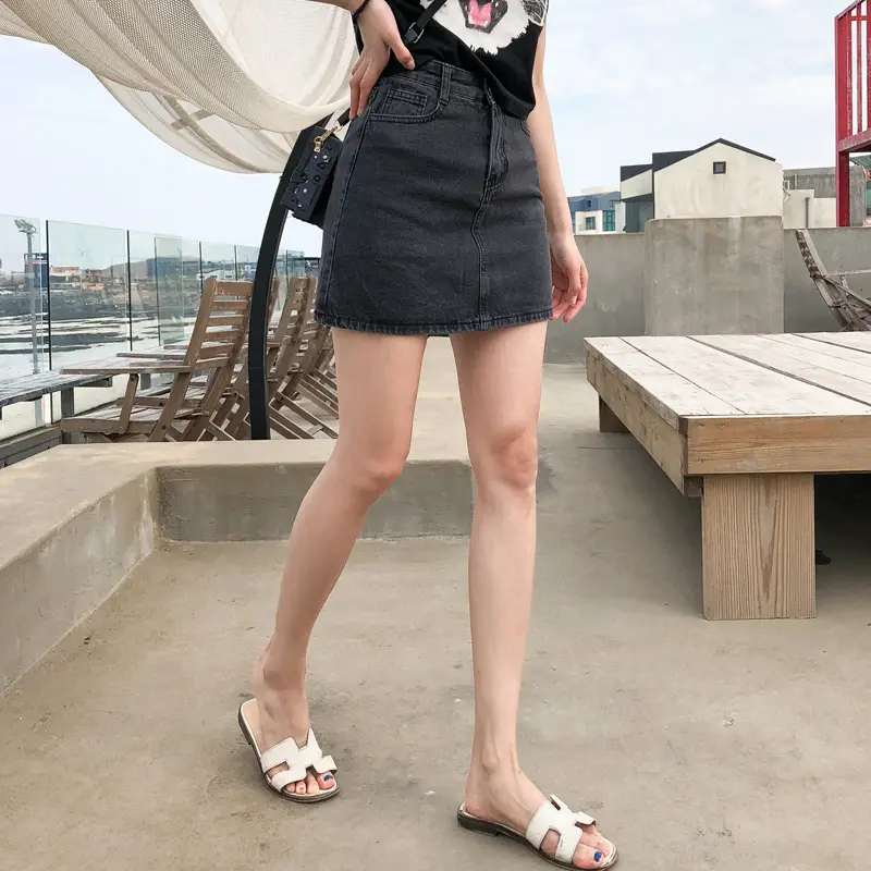 Women High Waist Denim Skirt Black Summer 2022 - Image 5