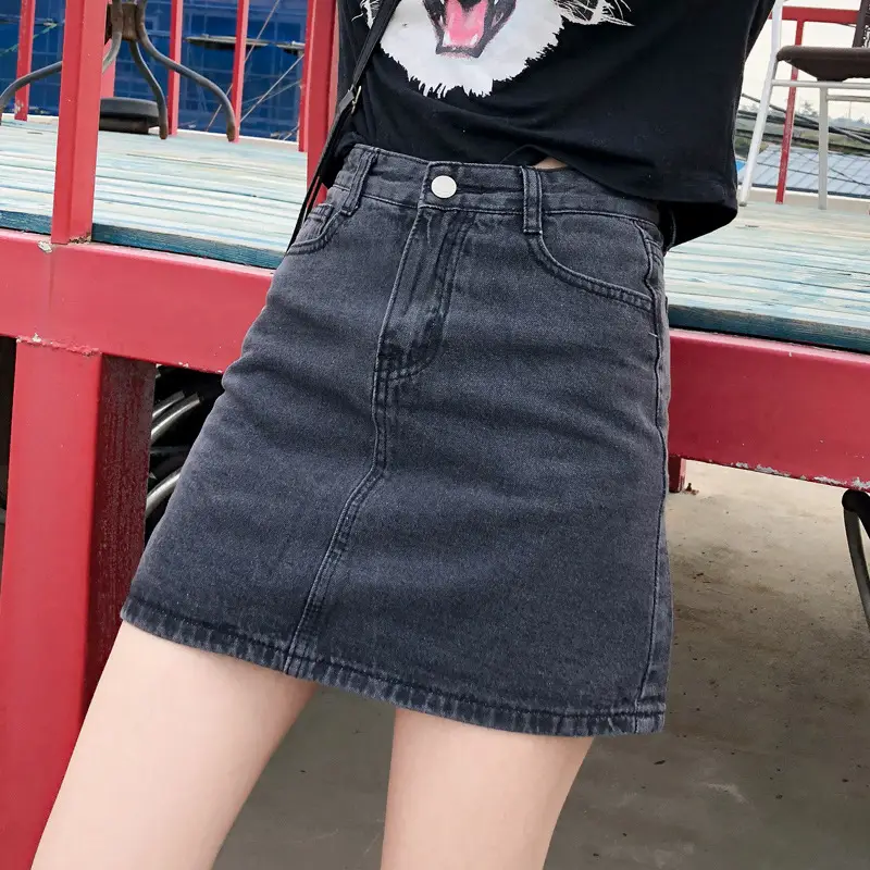 Women High Waist Denim Skirt Black Summer 2022 - Image 6