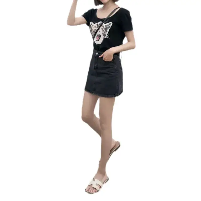 Women High Waist Denim Skirt Black Summer 2022 - Image 7