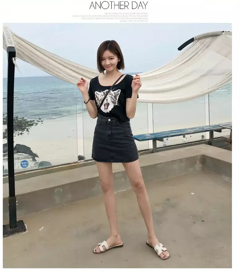 Women High Waist Denim Skirt Black Summer 2022 — feature 8