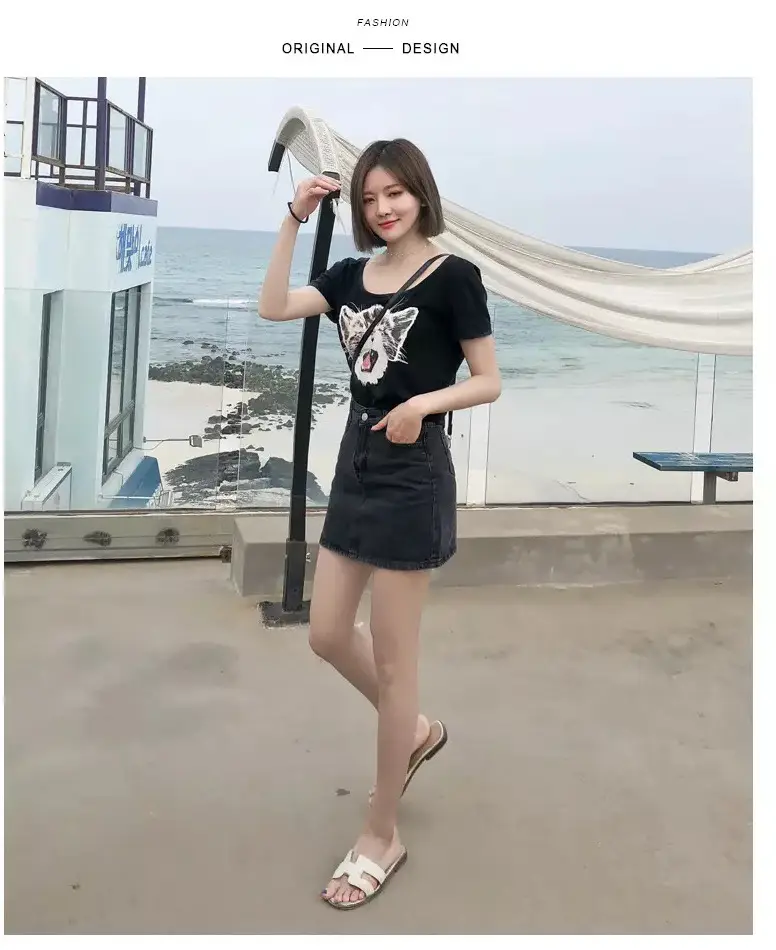 Women High Waist Denim Skirt Black Summer 2022 — feature 9