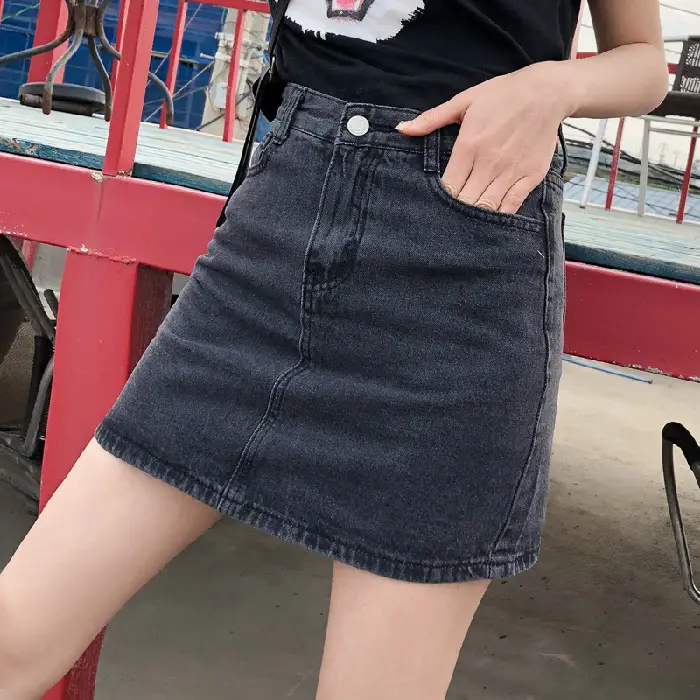 Women High Waist Denim Skirt Black Summer 2022 - Image 2