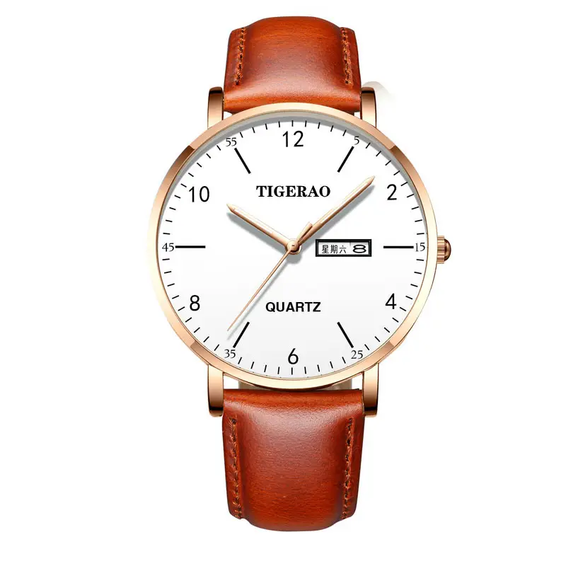 Figerao Men's Black Quartz Leather Band Watch