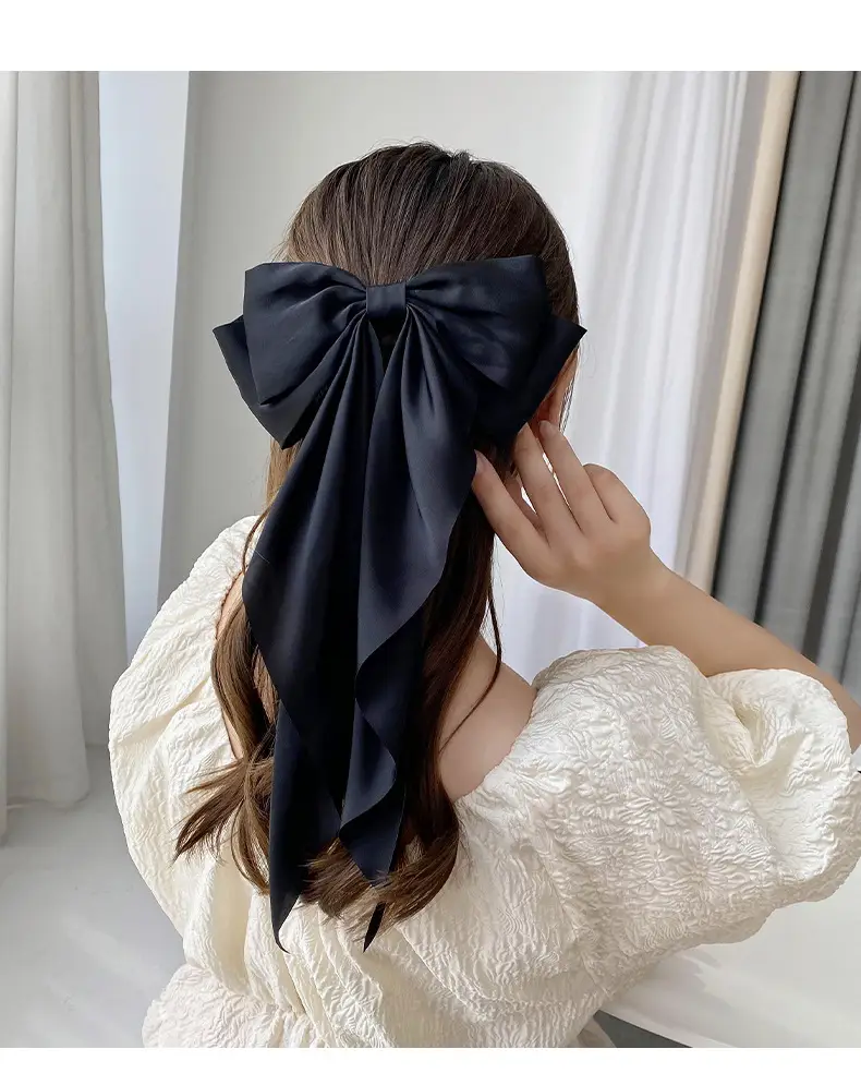 White Satin Bow Hair Clip for Women — feature 12