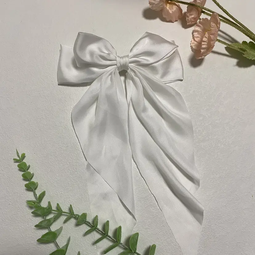 White Satin Bow Hair Clip for Women - Image 12