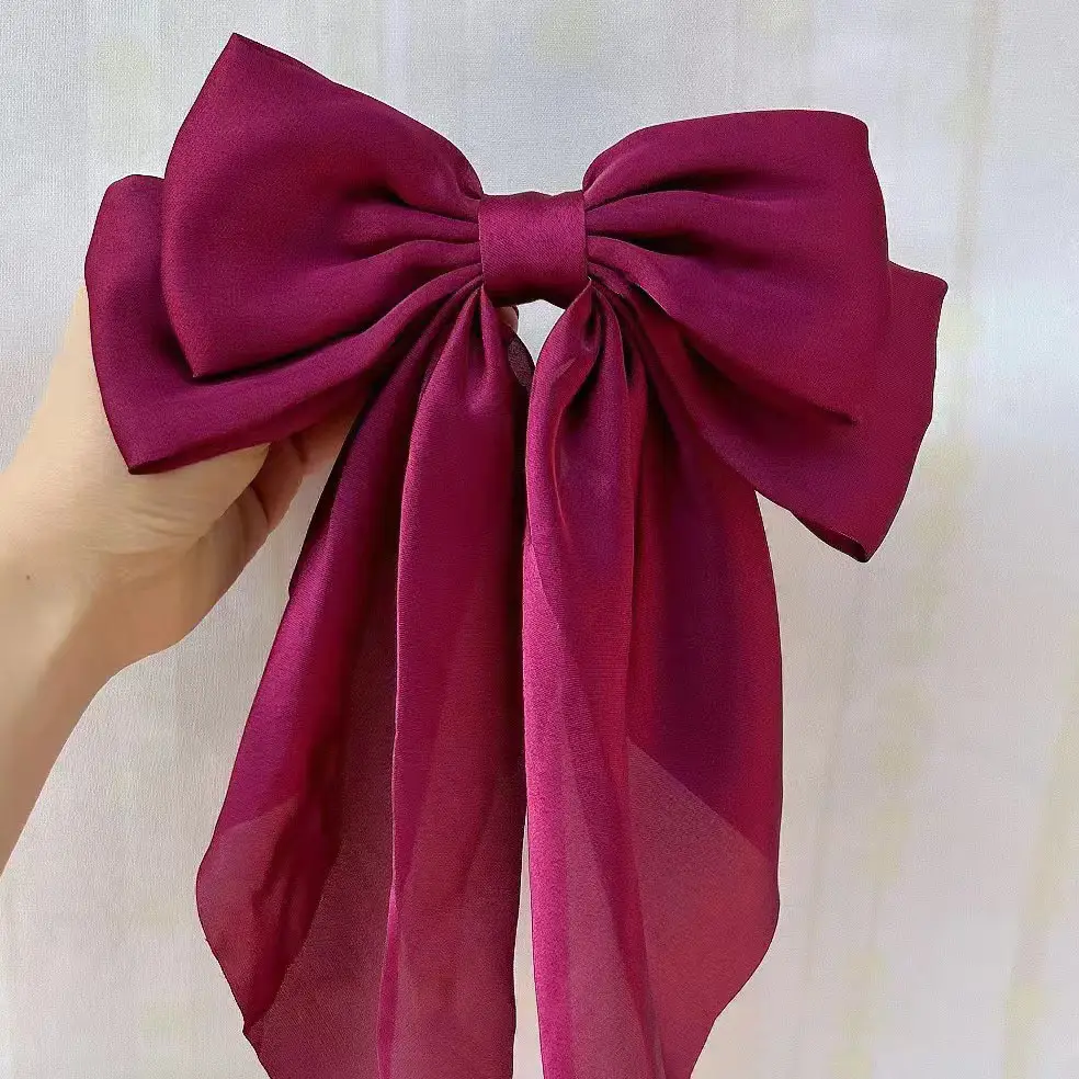 White Satin Bow Hair Clip for Women - Image 19