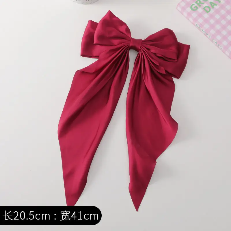 White Satin Bow Hair Clip for Women - Image 2