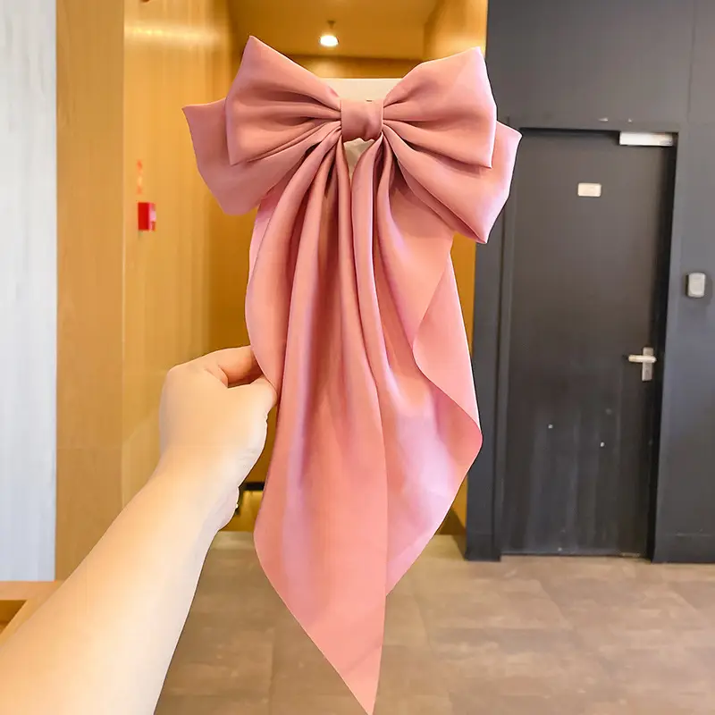 White Satin Bow Hair Clip for Women - Image 4