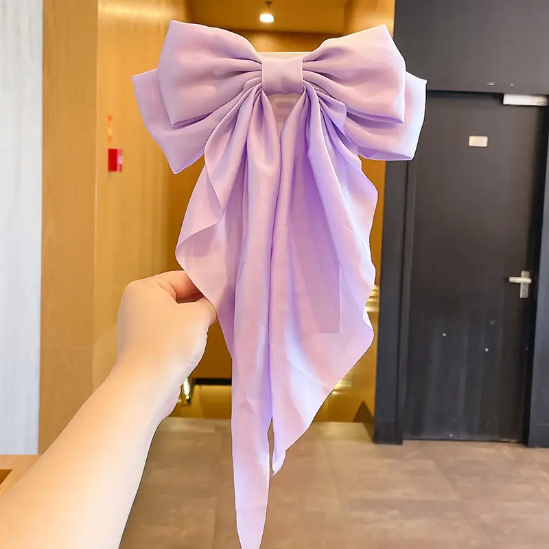 White Satin Bow Hair Clip for Women - Image 5