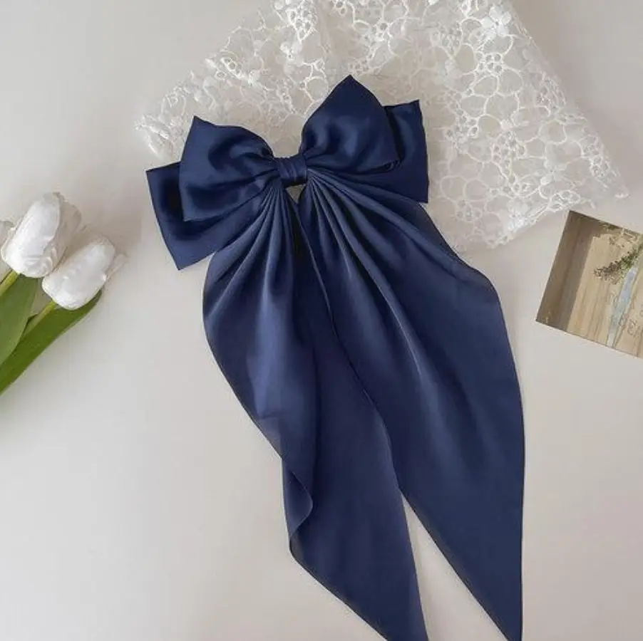 White Satin Bow Hair Clip for Women - Image 9