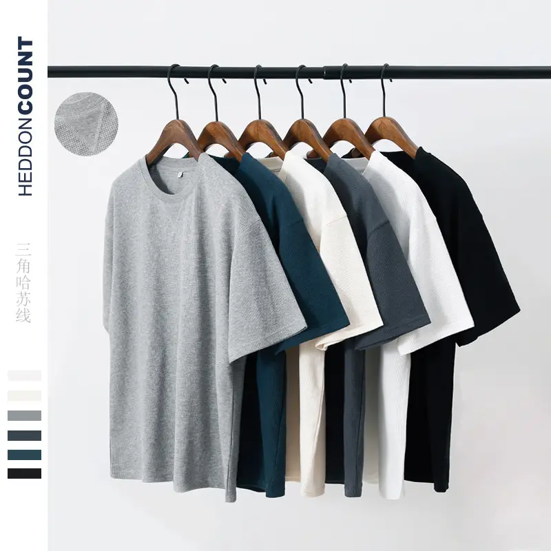 Dengjue Men's 220g Waffle Cotton Crewneck T-Shirt Solid Color - Image 10