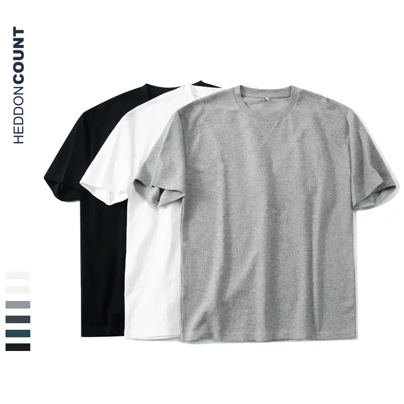 Dengjue Men's 220g Waffle Cotton Crewneck T-Shirt Solid Color - Image 11