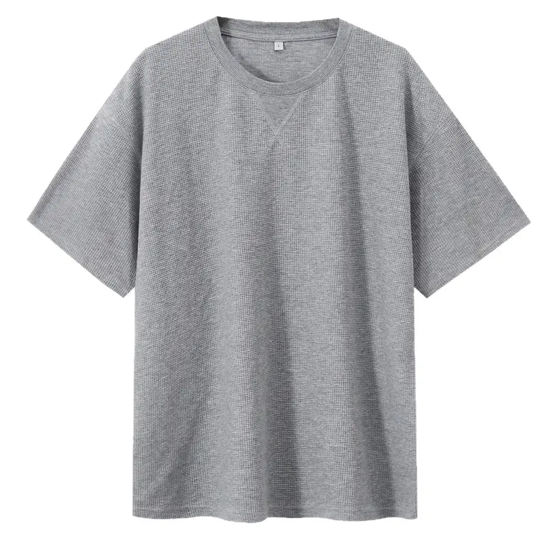 Dengjue Men's 220g Waffle Cotton Crewneck T-Shirt Solid Color - Image 13