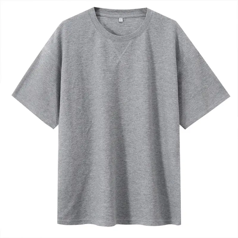 Dengjue Men's 220g Waffle Cotton Crewneck T-Shirt Solid Color - Image 4