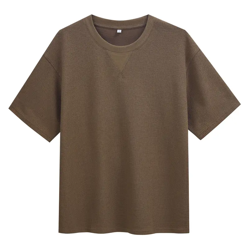 Dengjue Men's 220g Waffle Cotton Crewneck T-Shirt Solid Color - Image 5