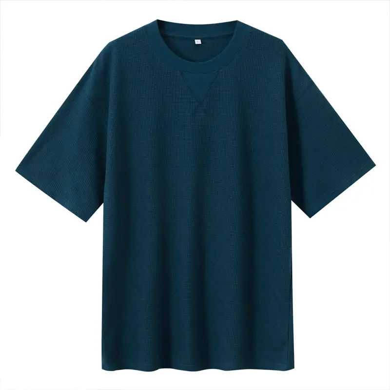 Dengjue Men's 220g Waffle Cotton Crewneck T-Shirt Solid Color - Image 2