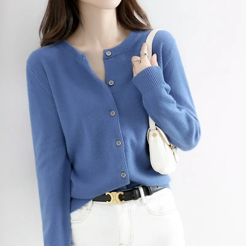 Women's Grey Knitted Cardigan Long Sleeve Plus Size - Image 12