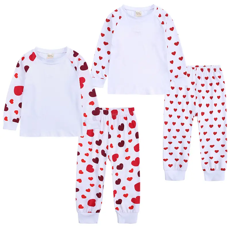 Kids Love Pattern Pajama Set White Red Heart Print