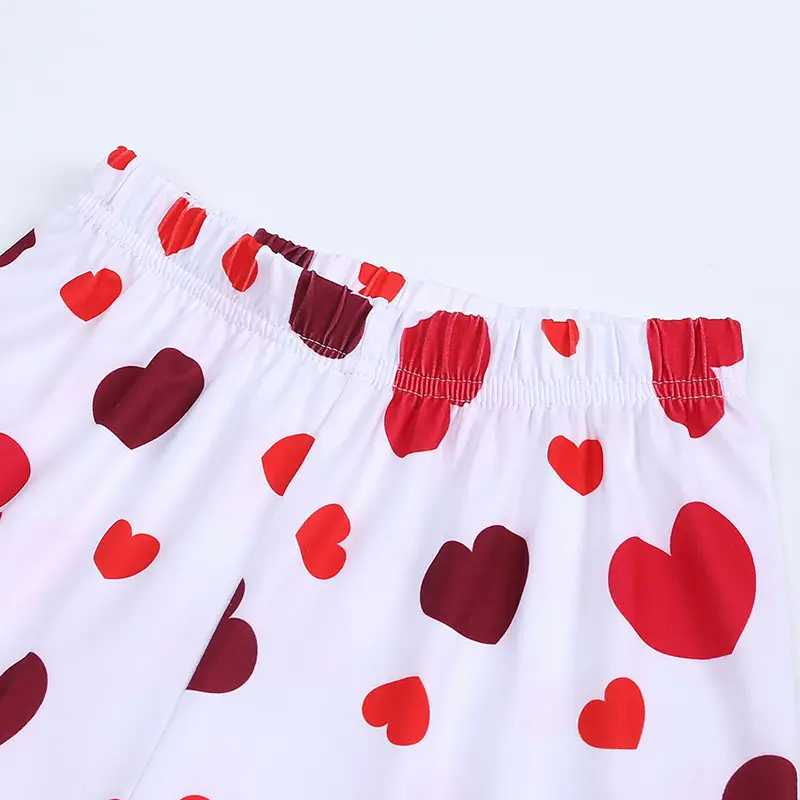 Kids Love Pattern Pajama Set White Red Heart Print