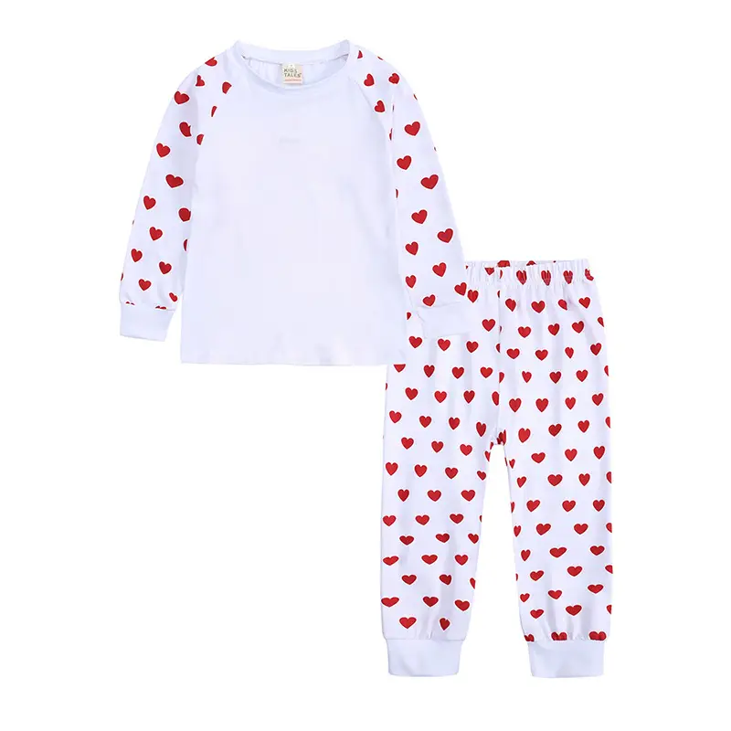 Kids Love Pattern Pajama Set White Red Heart Print